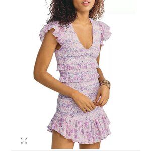 LoveShackFancy Women's Sonora Floral Printed Smocked Pink Cotton Mini Dress XS